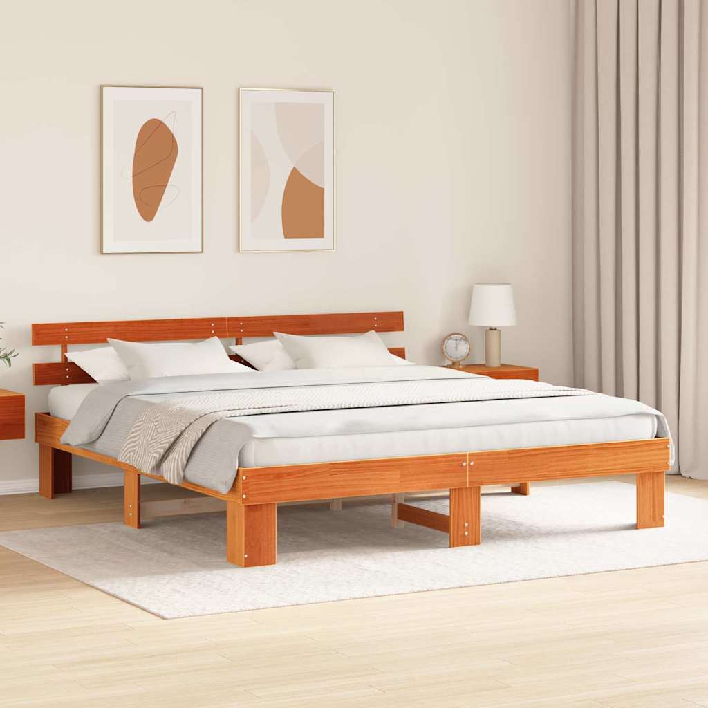 Bed Frame with Headboard Brown 200 x 200 cm